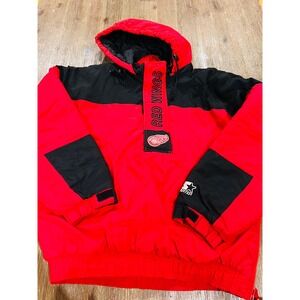 Vintage Starter Detroit Red Wings NHL Puffer Jacket Red Black Pullover Mens M
